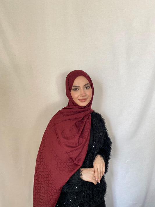 PAMUK JAKAR DESENLİ ŞAL BORDO