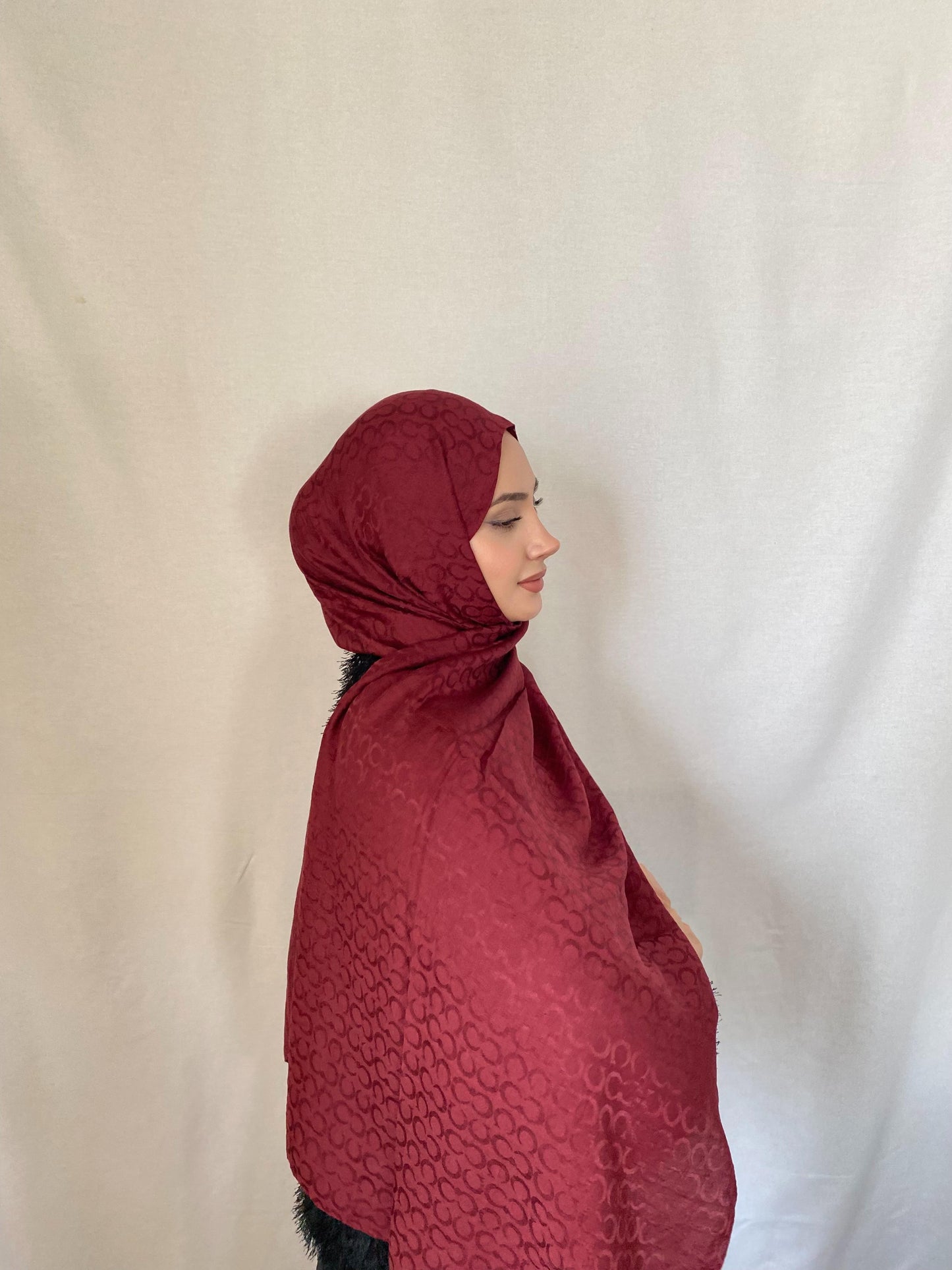 PAMUK JAKAR DESENLİ ŞAL BORDO