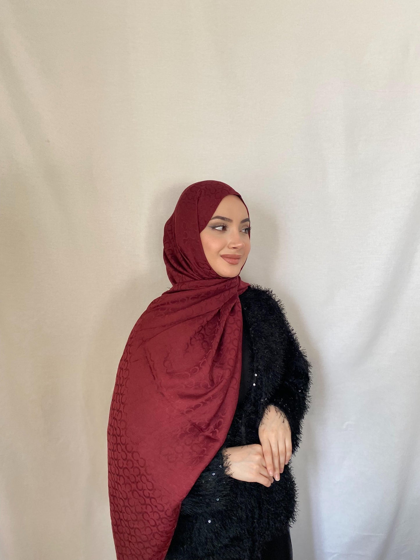 PAMUK JAKAR DESENLİ ŞAL BORDO